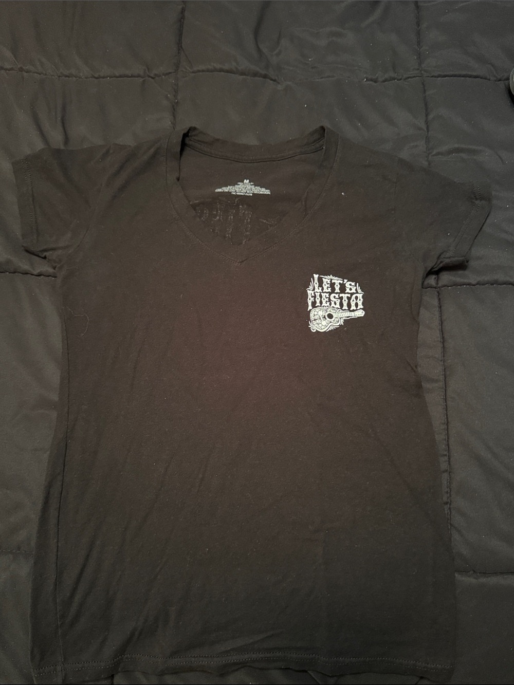 Source Unknown Black V‑Neck Tee with White Left Chest Graphic